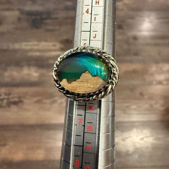 Unique Aurora Opal Ring Northern Lights Sterling Silver Unisex New - Picture 4 of 9